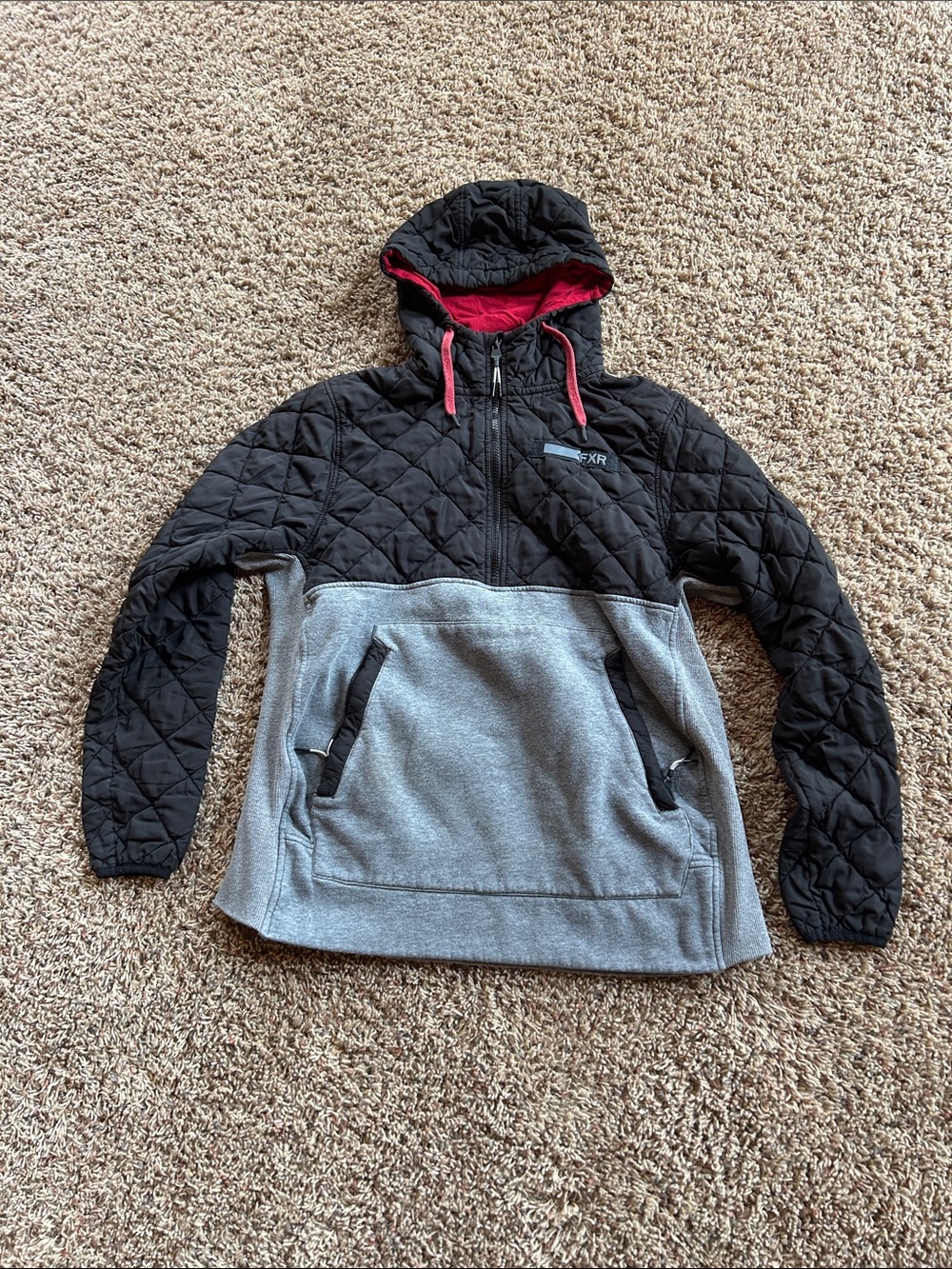 FXR brand Quilted Pullover Hoodie - Black & Gray size Med.